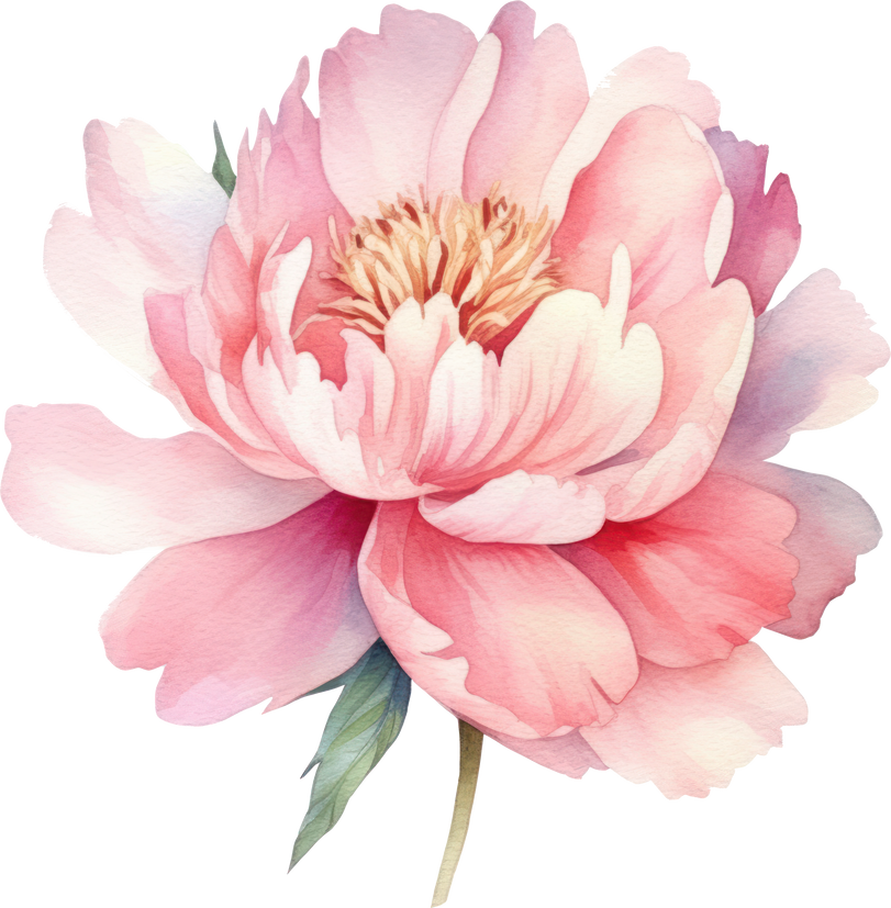 Peony Pink Flower Watercolor Illustration